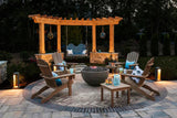 Natural gas fire pit on paver patio with outdoor furniture in backyard
